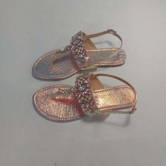 Liliana Woman's Pink Jeweled Ankle Straps T Straps Flat Sandals Size 11M - Picture 6 of 12